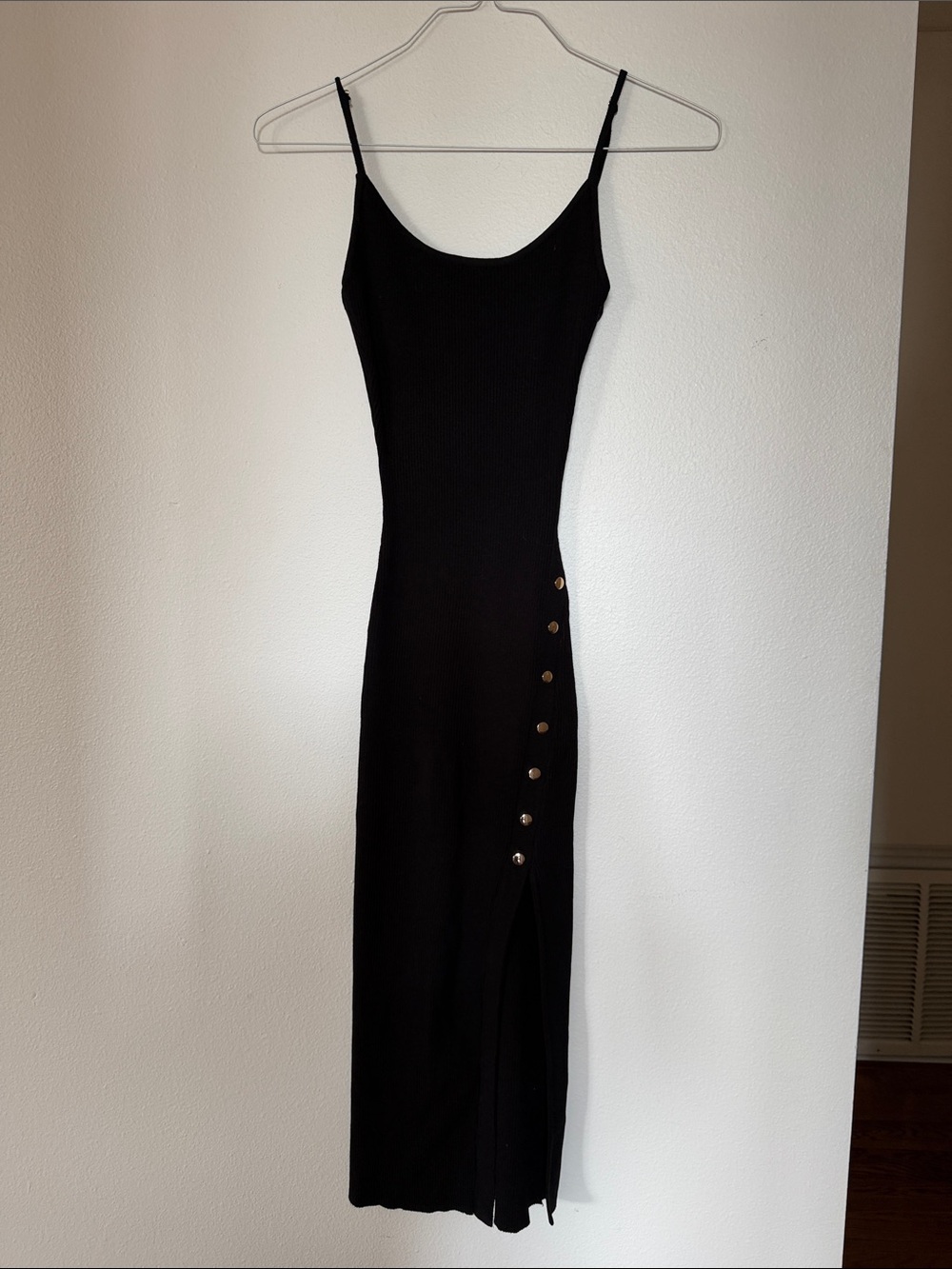 Hera Collection Black Maxi Slip Dress with Side Buttons